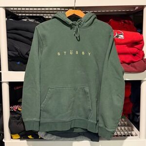 Vintage y2k Stussy Embroidered Streetwear Skateboard Green Mens Medium Hoodie